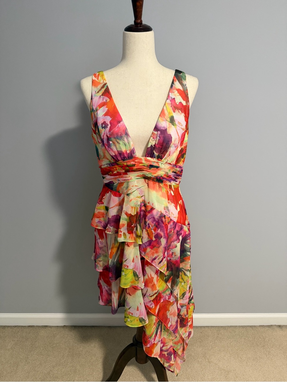 Liv Foster Sleeveless Tiered Asymmetric Chiffon Dress